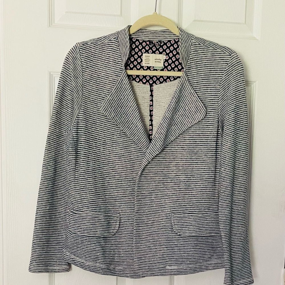 Anthropologie Saturday Sunday blue and white striped knit blazer. Size MP